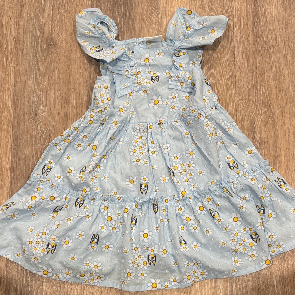 4T Bluey Dress: Floral Blue Kids Dress